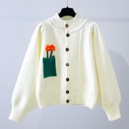 Women's Knits Small-Fresh Short Type Half Turtleneck Embroidered Knitted Cardigan Coat Clothing Design Sense Sweater Fashion