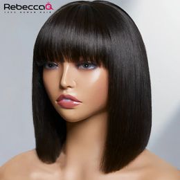 Synthetic Wigs Short Bob Wig With Bangs Glueless Human Hair Wig Ready to Go Straight Hair Bob Wigs Brazilian Remy Full Machine Wigs for Women 230808