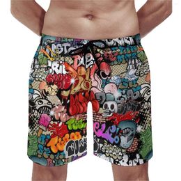 Men's Shorts Summer Gym Word Art Pattern Surfing Street Graffiti Beach Short Pants Casual Quick Dry Swim Trunks Big Size