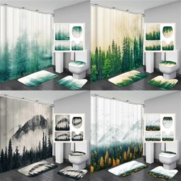 Toothbrush Holders The Fog of the Forest Landscape Shower Curtain Bathroom Accessories Partition Waterproof Polyester Bath Rugs and Mat Set 230809