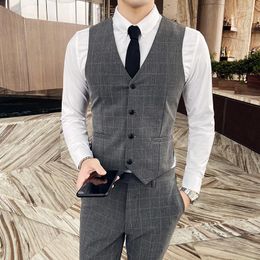 Men's Vests 2023 Style High Quality Pure Cotton Business Waistcoat/Male Slim Fit Plaid Leisure Suit Vest/Man Blazers S-4XL