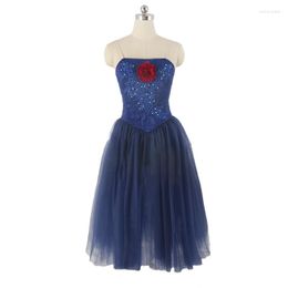 Stage Wear Exquisite Design Professional High Quality Custom Size Kids Girls Adult Woman Performance Dark Blue Ballet Romantic Tutu