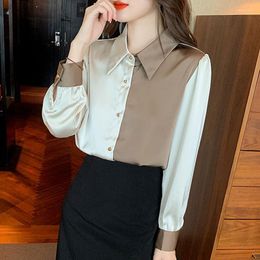 Women's Blouses Khaki And White Stain Fashion Shirt Spring Summer Long Sleeve Blouse 2023 Korean Style Office Lady Casual Clothing For