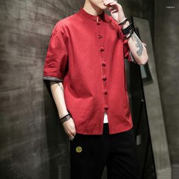 Men's Casual Shirts M-5XL 2023 Summer Solid Colour Linen Shirt Cardigan Chinese Button Short Sleeve Thin And Breathable 4XL