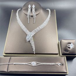 Wedding Jewellery Sets Silver Colour Crystal Bridal Jewellery Set Earrings Necklace Wedding Geometric Elegant Romantic Bridesmaid Jewellery Sets 230808