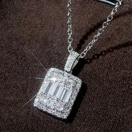 Pendant Necklaces Huitan Fashion Simple Square Shaped Necklace Full Paved Sparkling CZ Stone Luxury Wedding Accessories Jewellery For Women