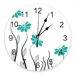 Wall Clocks Water Colour Flower Line Plant Bedroom Clock Large Modern Kitchen Dinning Round Living Room Watch Home Decor