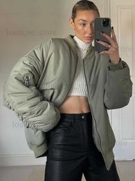 Korean Fashion Bomber Jacket Winter Zip Women Down Coat Casual Elegant Solid Coat Female Loose Long Sleeve Outerwear Streetwear T230809