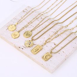 Choker Vintage Stainless Steel Star Moon Sun Rose Pendant Necklace For Women Glamour Luxury Jewellery Gifts Do Not Fade
