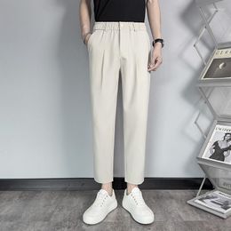 Men's Pants Spring Autumn Casual Straight Slim Classic Simplicity Solid Comfortable Elastic Male Business Ankle Length