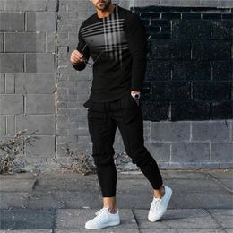 Gym Clothing 1 Set Long Sleeve Super Soft Dressing Printed T-shirt Sweatpants Two Piece Pullover Pants Men