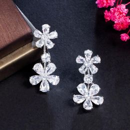 Dangle Earrings CWWZircons Delicate White Cubic Zirconia Drop Flower For Women Simple Fashion Bridesmaid Party Jewelry CZ318
