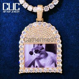 Pendant Necklaces Custom Tombstone Shape Photo Pendant For Men Women Cubic Zirconia Make Memory Picture Necklace Chain Hip Hop Jewelry J230809