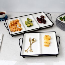 Plates Divided Fruit Tray Cake Candy Bread Pan Simple Modern 2 To 3 Grid Dim Sum Plate Iron Ceramic Combination With Handle