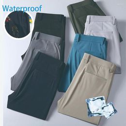 Men's Pants Black Technology Waterproof And Stain-resistant Fold Pleated Crop Suit Work Office Business Trousers With Pockets