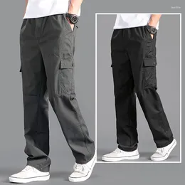 Men's Pants Loose Large Size Straight Multi-pocket Solid Khaki Versatile Work Wear Jogger Cotton Casual Male Trousers