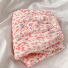 Women's Sleepwear Winter Leopard Print Pyjamas Pink Thickened Warm Loose Home Pants 2023