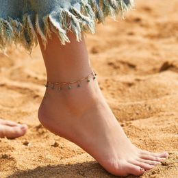 Anklets Summer Vacation Casual Style Bohemia Dropping Oil Craft Blue Pendant For Women 18k Gold Plated Jewellery Accessories