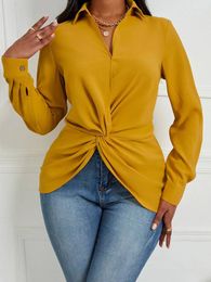 Women's Blouses Women Twist Front Asymmetrical Hem Blouse Fashion Solid Long Sleeve Button Casual Elegant Office Shirt Top Streetwear