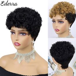 Synthetic Wigs Short Human Hair Wigs Pixie Cut Curly Brazilian Hair for Black Women Machine Made Glueless Curly African American Wig 230808