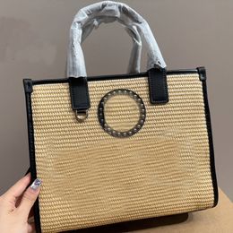 Straw Plaited Totes Double Grip Shoulder Handbags Leather Handle Strap Rivet Snake Head Letter Zipper Inner Pocket Large Capacity Shopping Bag