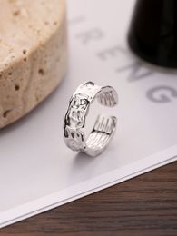 2023 European and American New S925 Sterling Silver Vintage Men's and Women's Ring Irregular Lava Art Texture Open Ring