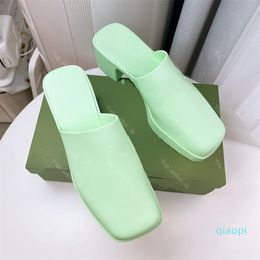 Designer Sandal Women Rubber Slide Sandal Closed Toe Moccasins Mule Chunky Heel Slipper Letters Slides with Box