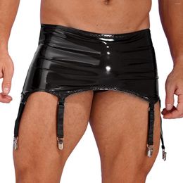 Underpants Mens Sexy Wetlook Zipper Patent Leather Garters With Metal Clips Lingerie Nightwear Club Stage Performance Costume