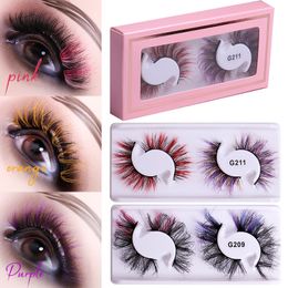 2Pairs/set Rainbow Color Eyelashes Cruelty Free Silk Lace Colored Eyelashes Dramatic Makeup Beauty Purple/pink/blue Cilias Blue Eyelashes E442