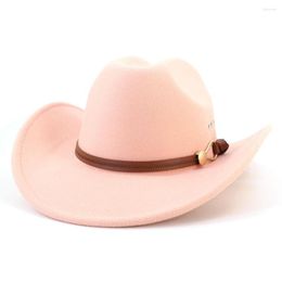 Berets Brown Belt Buckle Western Cowboy Hat Women Men Ethnic Style Cowgirl Fedora Wide Brim Sun Felt Panama Cap