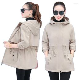 Women's Trench Coats Short 2023 Windbreaker Thick Warm Autumn Winter Jackets Slim Splice Solid Hooded Outwear Female Tops