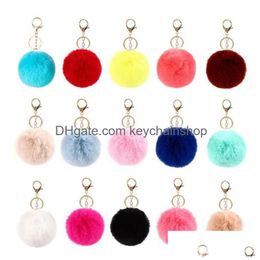 Keychains Lanyards Mticolor 8Cm Rabbit Fur Ball Keychain Pom Plush Car Key Chain Handbag Ring Pendant Rings Drop Delivery Fashion Ac Dh1Yl