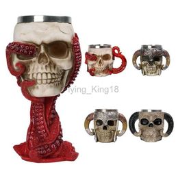 Skull Shaped Cups Octopus Drinking Glasses Sheep Horn Mugs For Wine Beer Cocktail Coffee Tea 3D Skeleton Resin Skull Mugs HKD230809