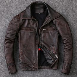 Men's Jackets Men Cowhide Coat Men's Genuine Leather Jacket Vintage Style Man Leather Clothes Motorcycle Biker Jackets Plus Size 134cm 230808