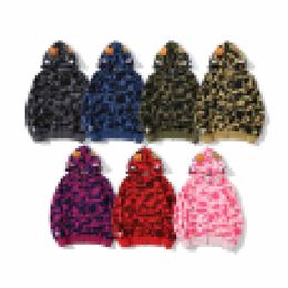 A Bathing Ape Autumn and Winter Shark Head Camouflage Hooded Sweater Men and Women's Casual Thin Zippered Jacket Bathing Ape Hooded