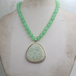 Pendant Necklaces Nature 8mm Light Emerald Gemstone Beads Necklace 18"