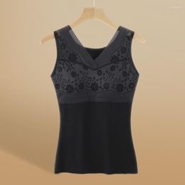 Camisoles & Tanks Sexy Crop Top Women Lace Tank Winter With Built In Bra Corset Padded Bralette Velvet Warm Black