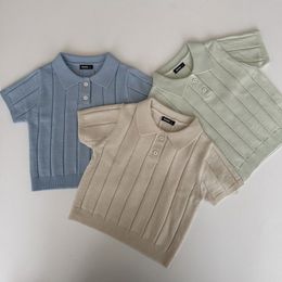 Pullover Korean Style Infant Baby Girls Boys Sweater Short Sleeve Turndown Collar Knitted Tops Summer 230809