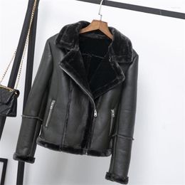 Women's Leather Dark Green And Pink S-XLpu Lapel Jacket Coat Europe United States Winter Fashion Casual Velvet Warm Black Punk Fan Car Pu