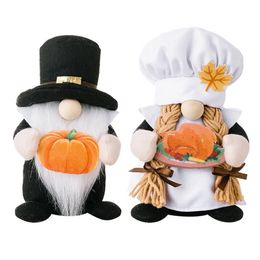 Decorative Objects Figurines 1 Piece Thanksgiving Day Harvest Festival Hugging Pumpkin Chef Hat Rudolph Doll Ornaments Fall Gnome Plush Elf Gifts Female 230809