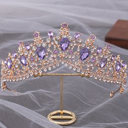 Wedding Hair Jewelry DIEZI Baroque Luxury Elegant Queen Princess Tiara Crown Purple Pink AB Crystal Tiara For Women Wedding Headdress Hair Jewelry 230808