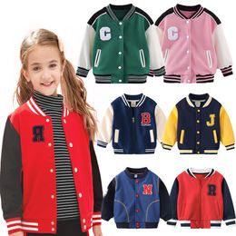 Jackets Kids Winter Jacket Button Casual Letter Baseball Uniform Coats Round Neck Cardigan Sportswear Autumn And Winter Child Clothes 230808