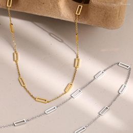 Pendant Necklaces Stainless Steel Minimalist Geometric Paperclip Design Rectangle Choker Aesthetic Chain Kpop Fashion Necklace For Women