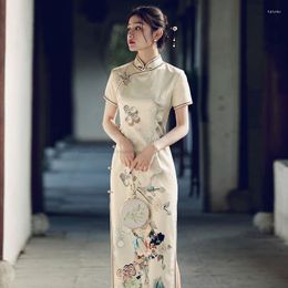 Ethnic Clothing Chinese Style Traditional Vintage Improved Dress Floral Girls Summer Long Cheongsam Retro