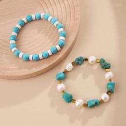 Strand Rice Bead Bracelet Natural Stone Turquoise Design Retro Tide Simple Irregularity Pearl Hand Knitting Bohemia Beaded