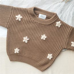 Pullover 8Color Autumn Winter Children Long Sleeve Flower Knit Sweater Baby Kids Boys Girls Sweaters Jumper Clothes 230808