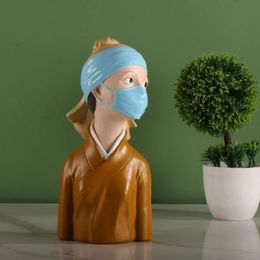 Decorative Objects Figurine Sculpture Modern Art Banksy Resin Girl Pierced Eardrum Gets Mask Classic Ornaments Collectible Decoration Accessories 230809