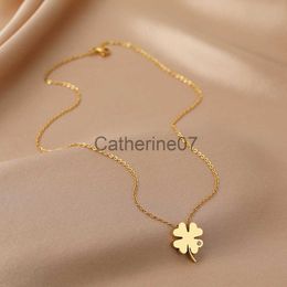 Pendant Necklaces Stainless Steel Necklaces Bohemian Temperament Clover Crystal Zircon Pendant Everyday Wear Chain Girl Necklace For Women Jewelry J230809