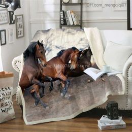 Blankets Swaddling White Horse Animal 3D Printing Wool Blanket Used for Thick Bedding Quilt Fashion Horse Bedding Sherpa Throwing Blanket Z230809