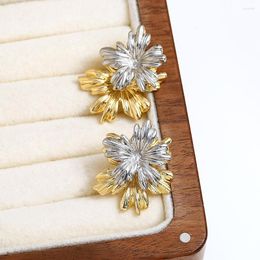 Stud Earrings Freetry Fashion Two Tone Leaves For Women 2023 Simple Gold Silver Colour Cute Flower Party Jewellery